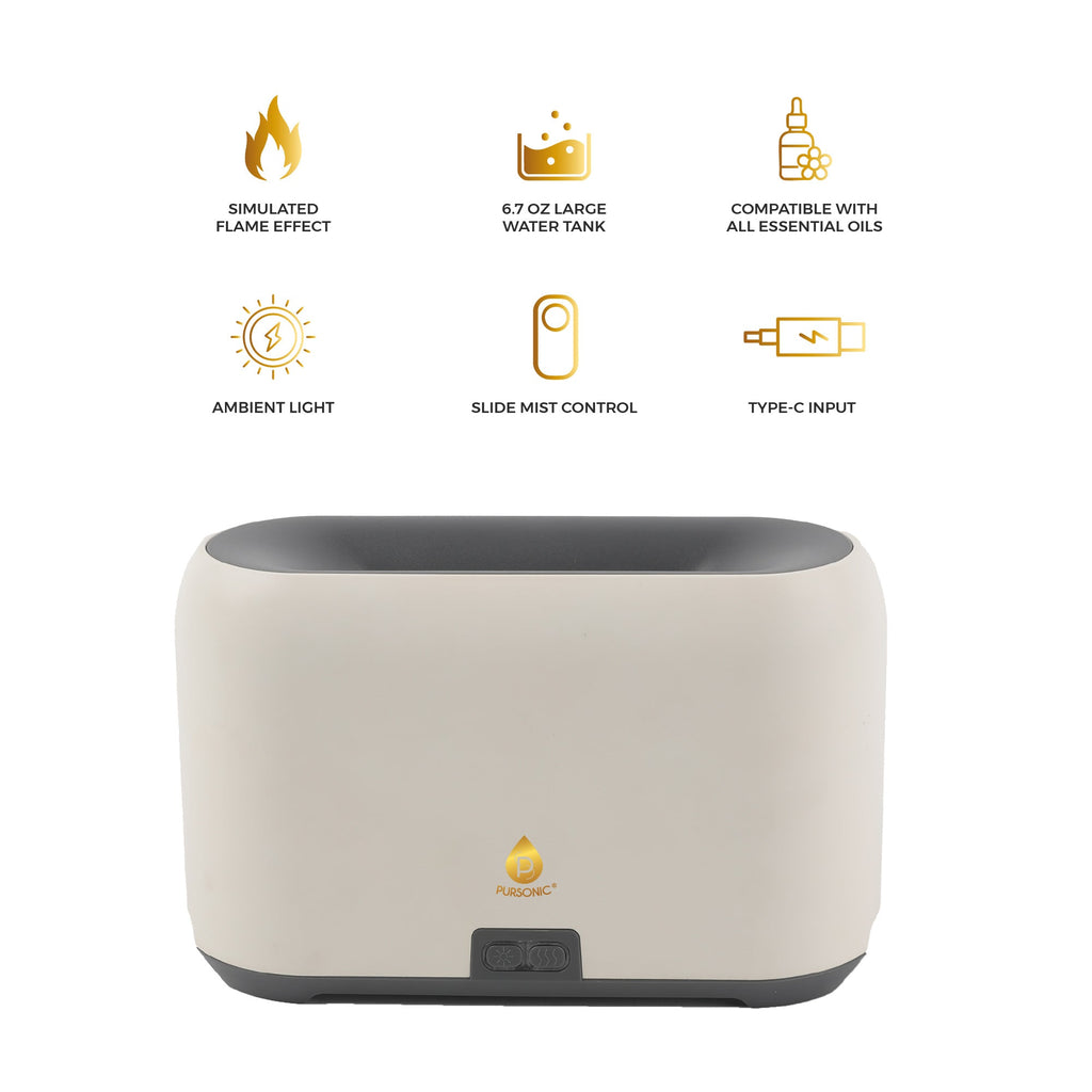 FlameGlow Aromatherapy Diffuser, Pursonic 6-Pack Essential Oils & Portable 360° Hi-Res Wireless Speaker