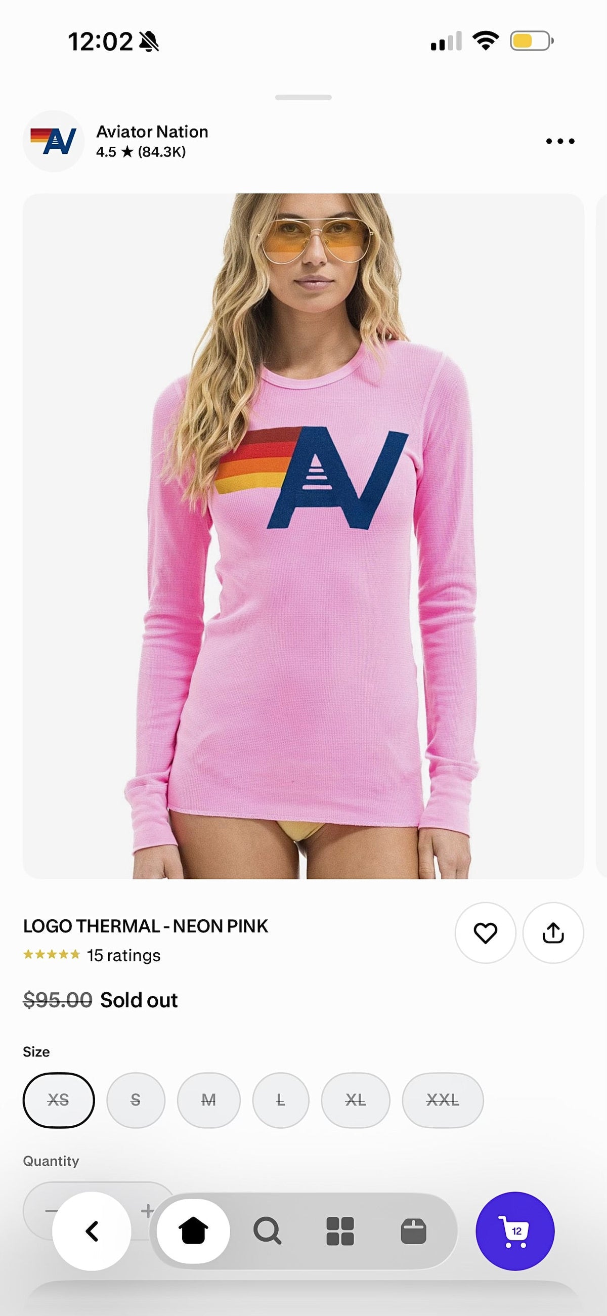 Aviator Nation Thermal Shirt with Classic AV Logo Neon Pink Unisex