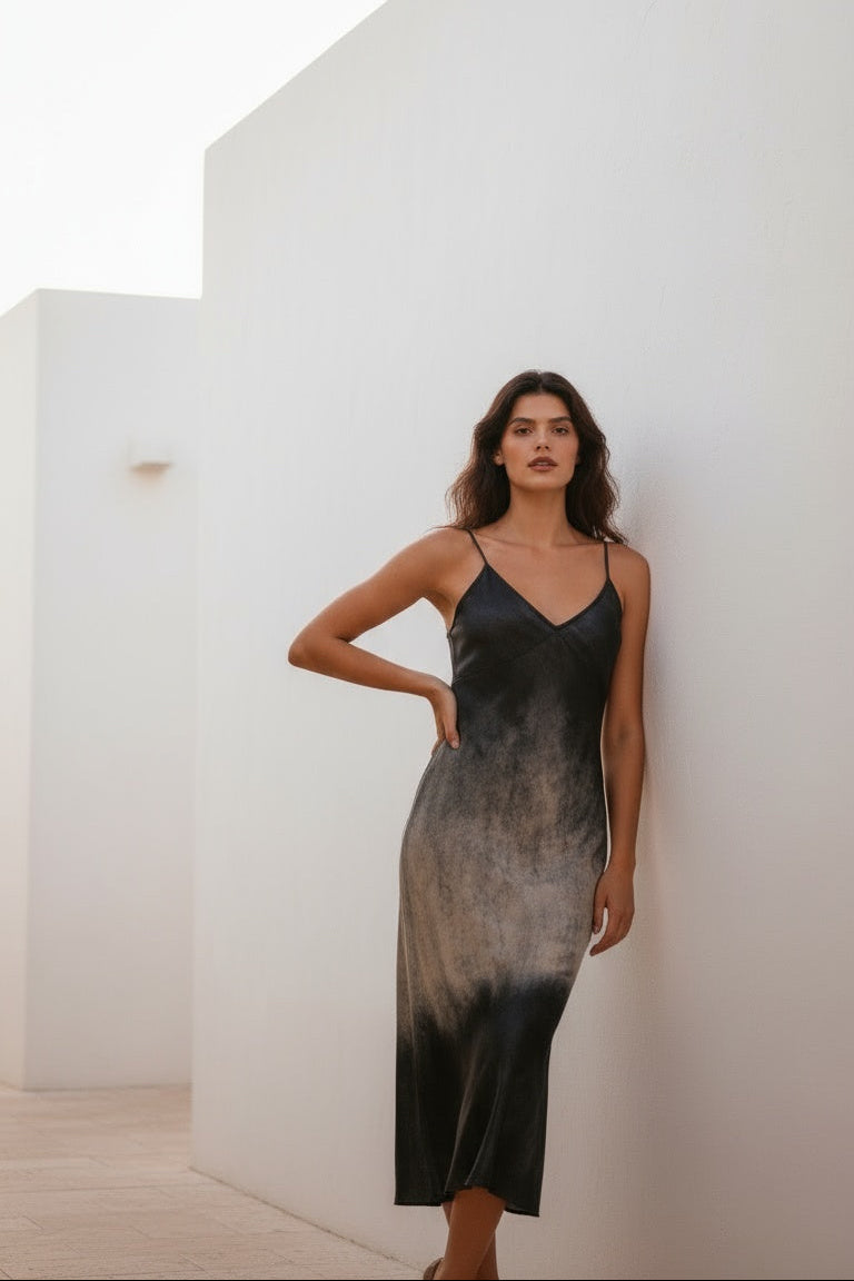 Andromeda Silk Dress in Dark Matter