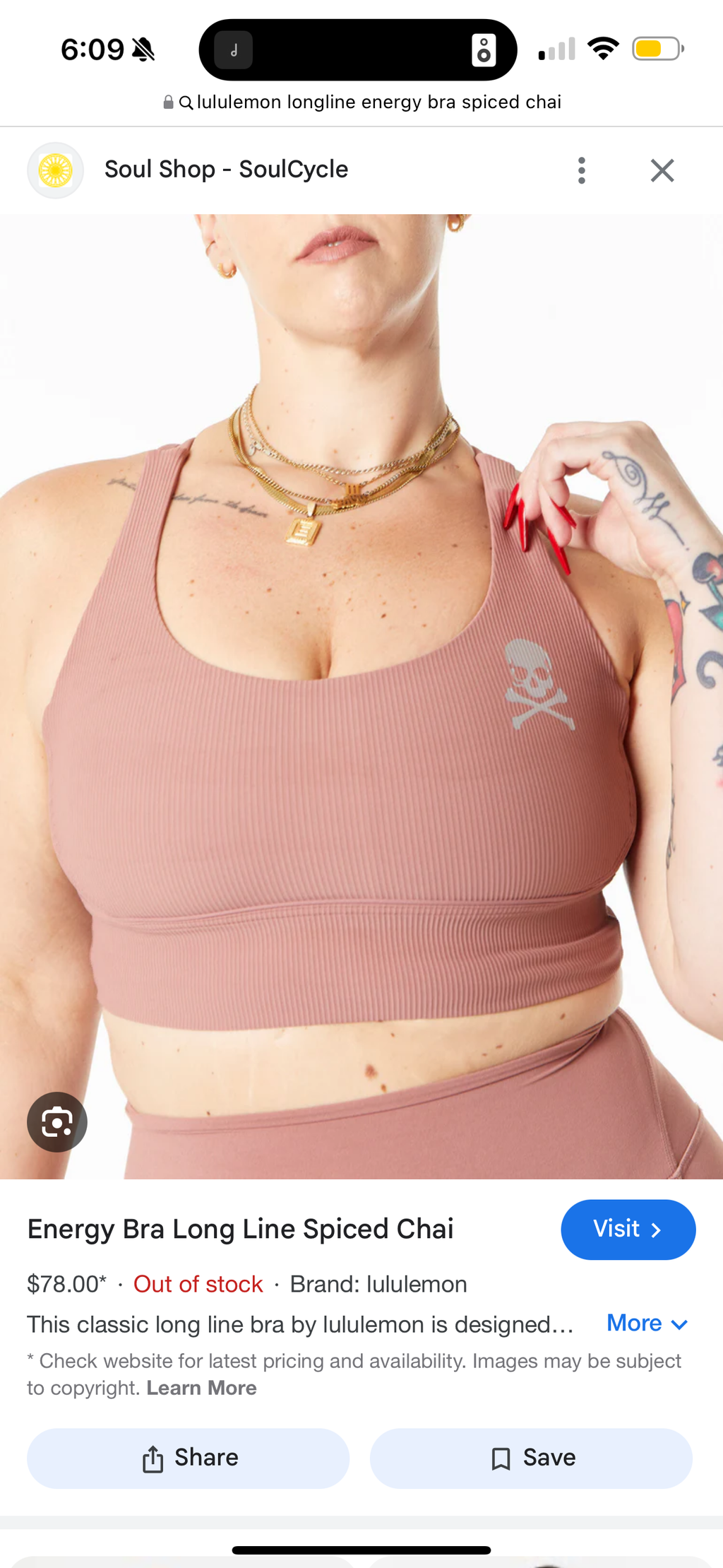 Lululemon Energy Bra in Ribbed Spiced Chai , Longline Soul Cycle Collab