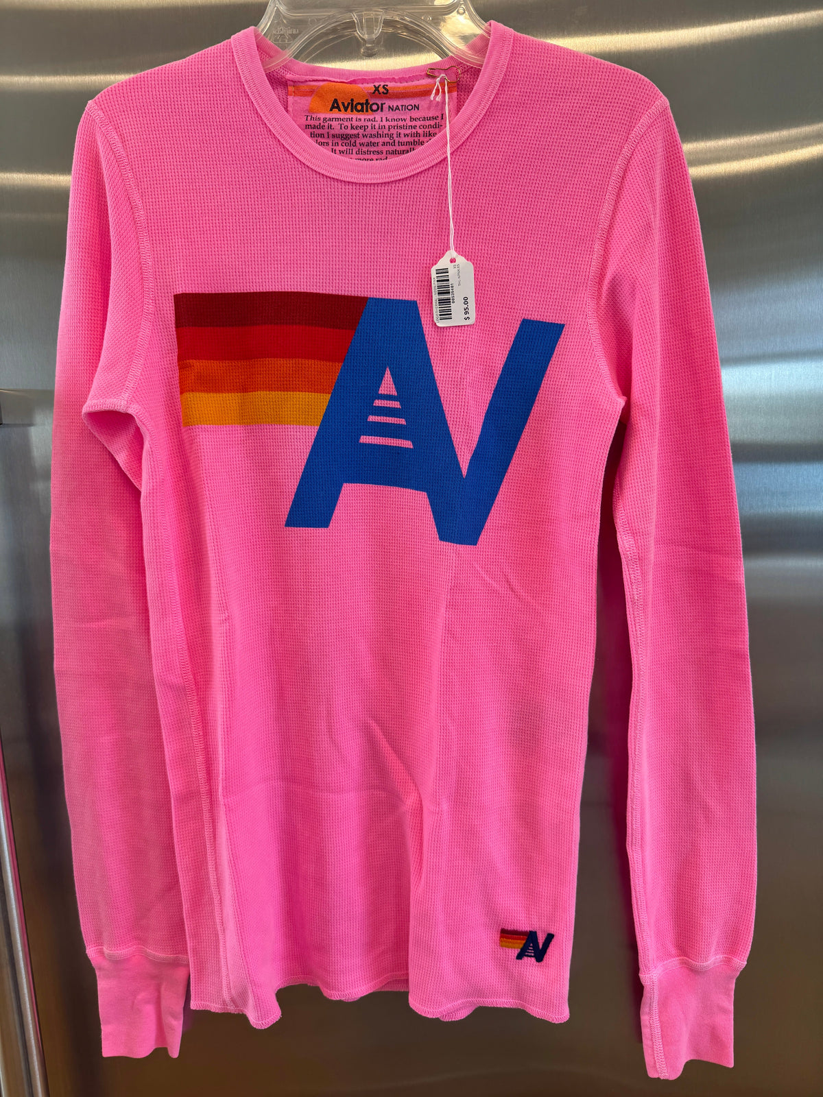 Aviator Nation Thermal Shirt with Classic AV Logo Neon Pink Unisex