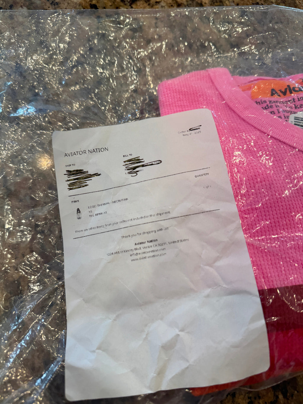 Aviator Nation Thermal Shirt with Classic AV Logo Neon Pink Unisex