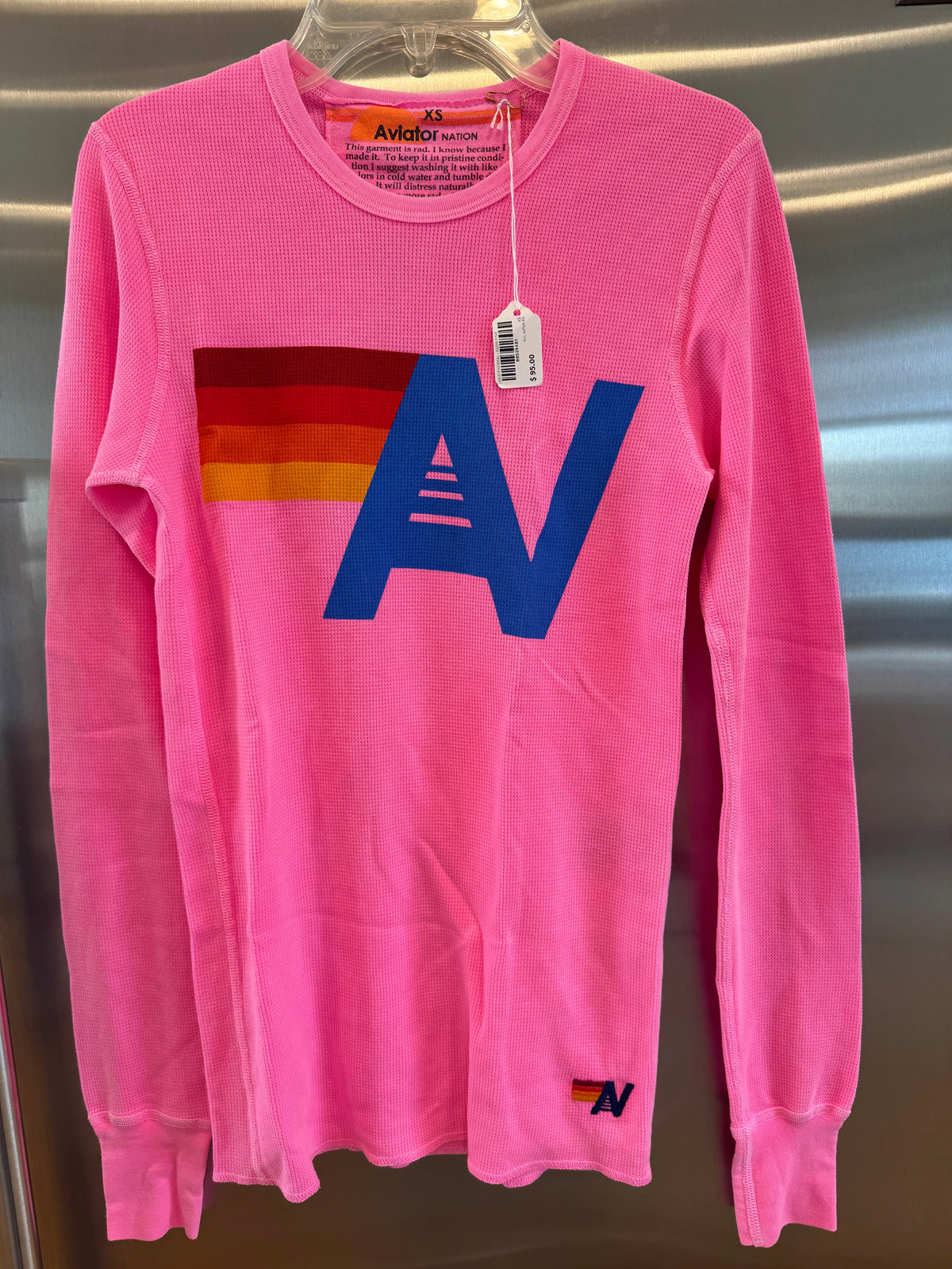 Aviator Nation Thermal Shirt with Classic AV Logo Neon Pink Unisex