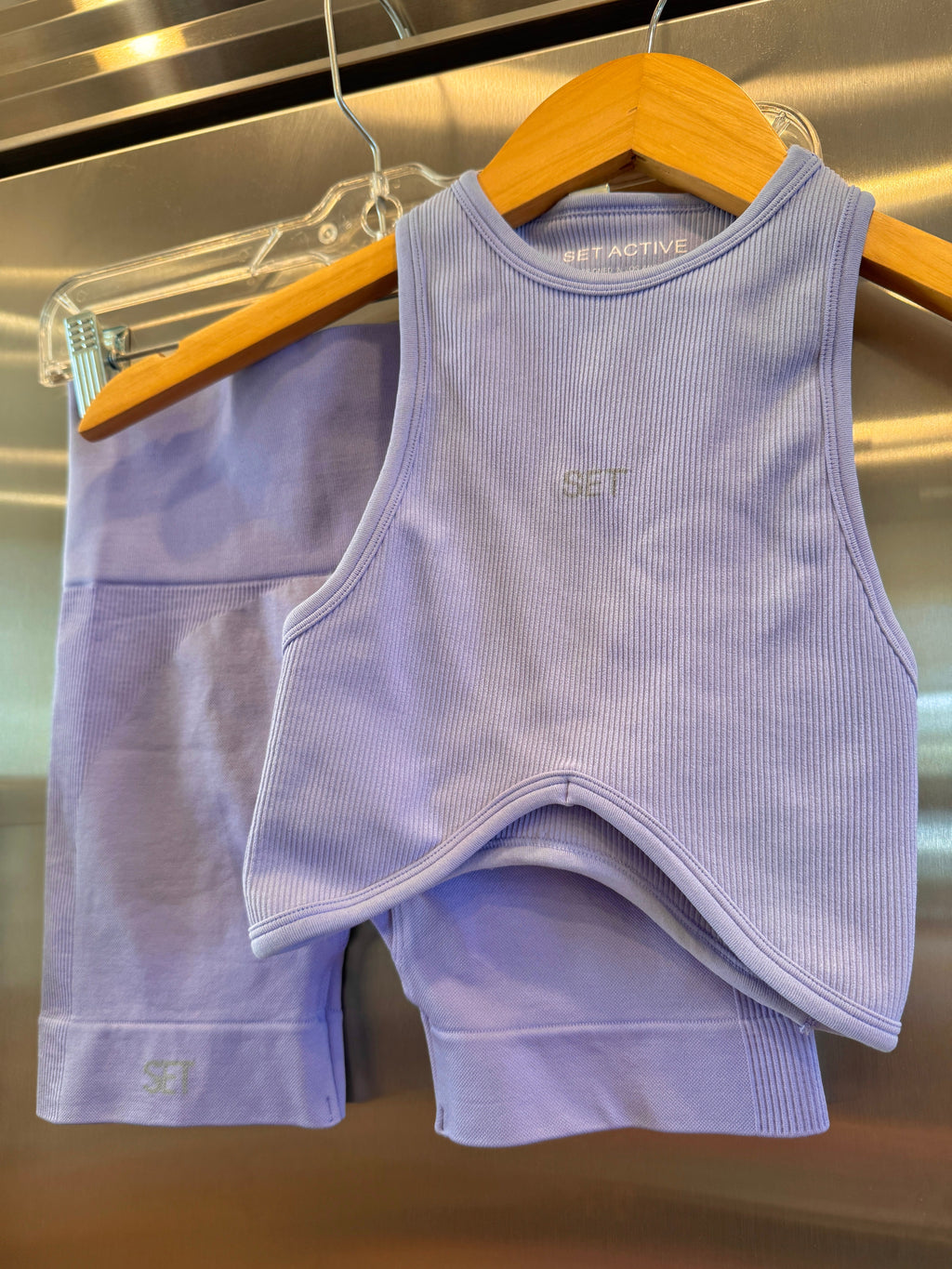 SET Active Matching Set in Lilac Purple - Sculptflex Power Angle Bra and Power Shorts in Lily