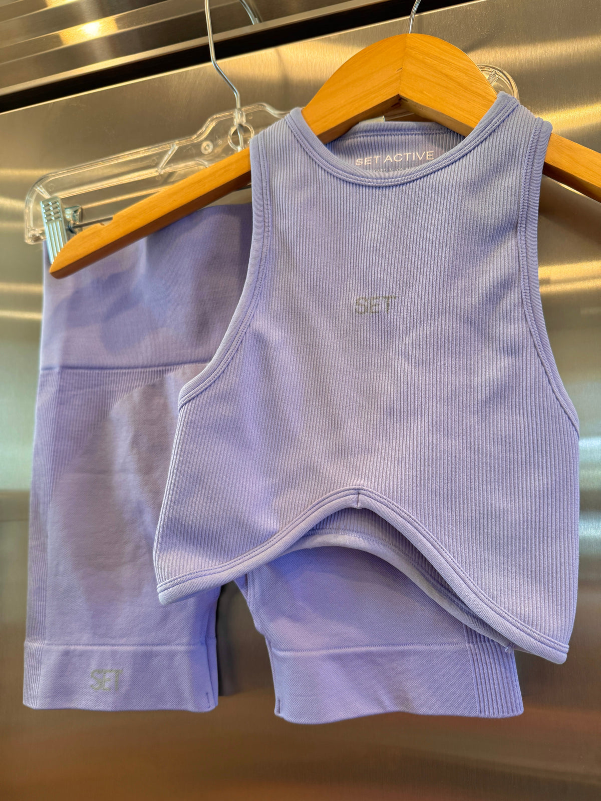 SET Active Matching Set in Lilac Purple - Sculptflex Power Angle Bra and Power Shorts in Lily