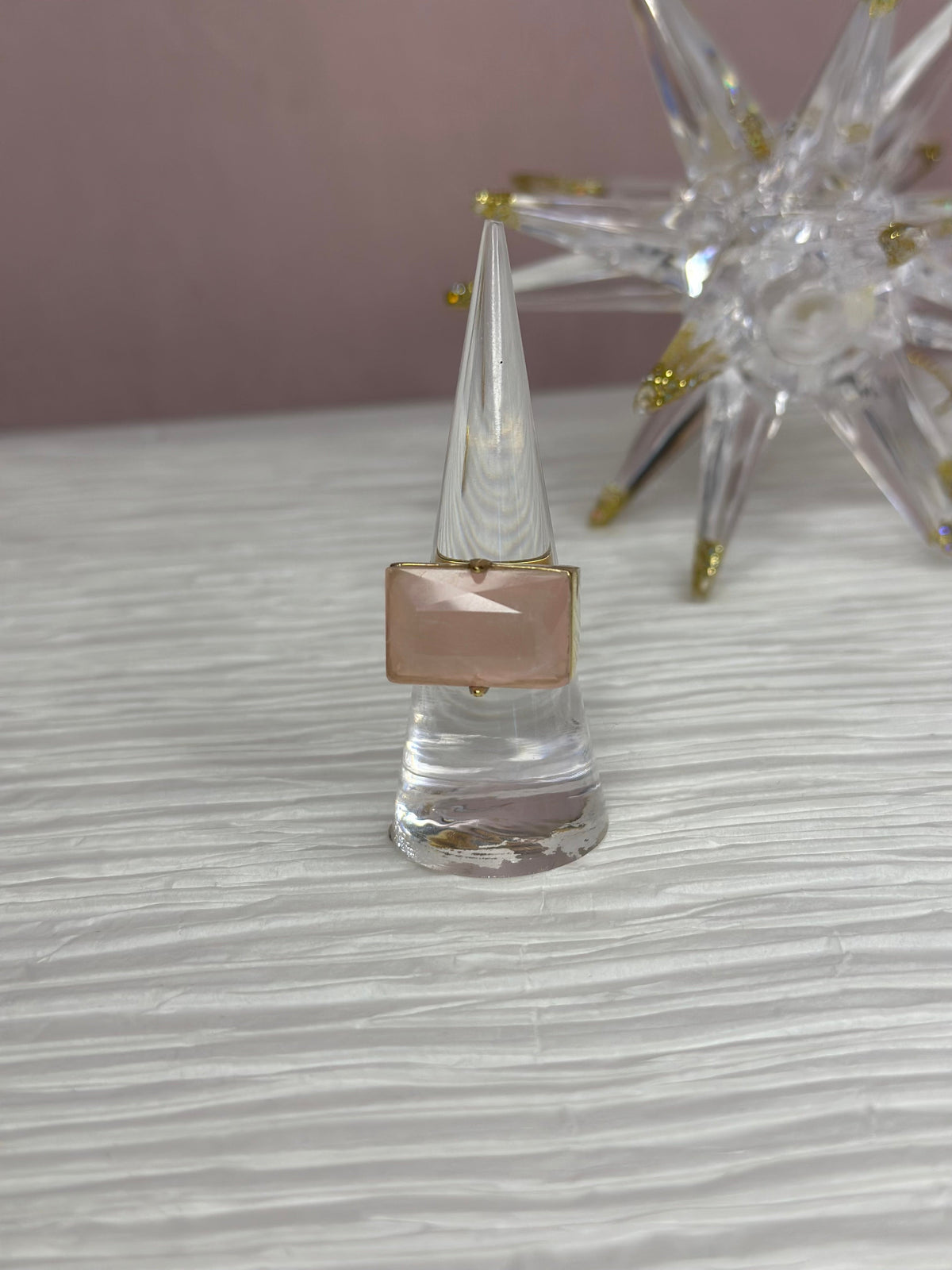 Rose Quartz Facet Rectangular Gold Plated Ring