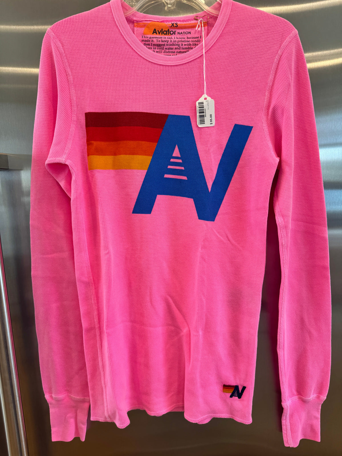 Aviator Nation Thermal Shirt with Classic AV Logo Neon Pink Unisex