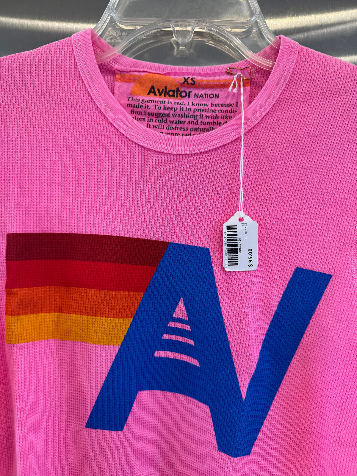 Aviator Nation Thermal Shirt with Classic AV Logo Neon Pink Unisex