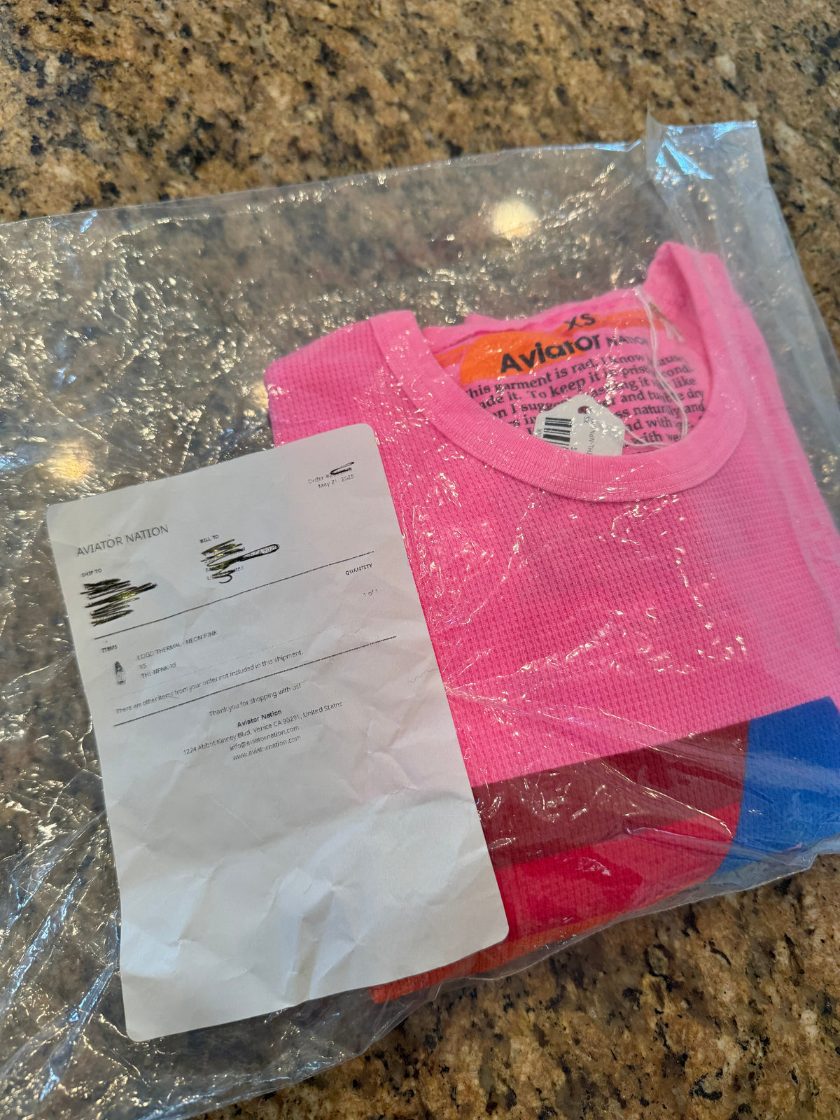Aviator Nation Thermal Shirt with Classic AV Logo Neon Pink Unisex
