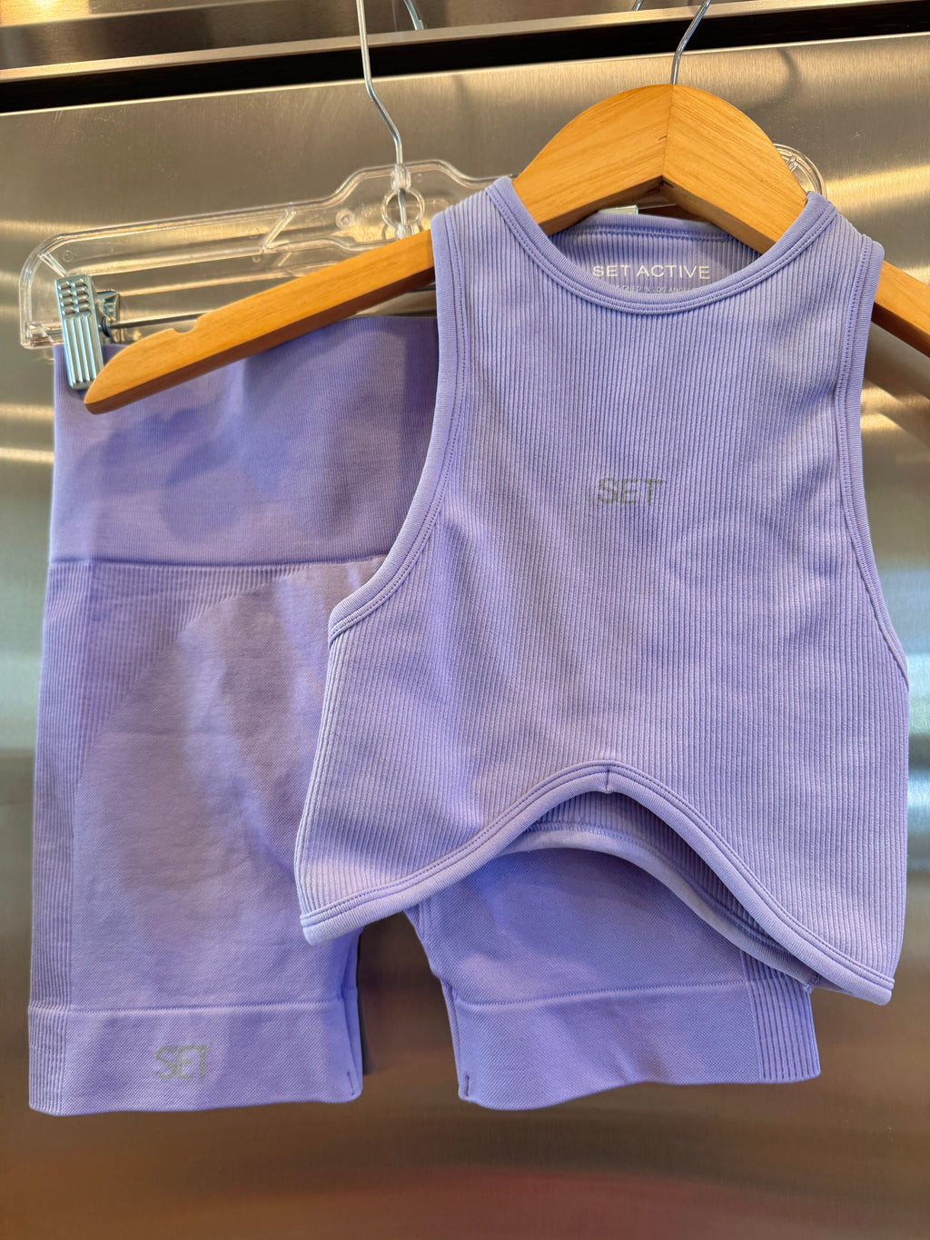 SET Active Matching Set in Lilac Purple - Sculptflex Power Angle Bra and Power Shorts in Lily