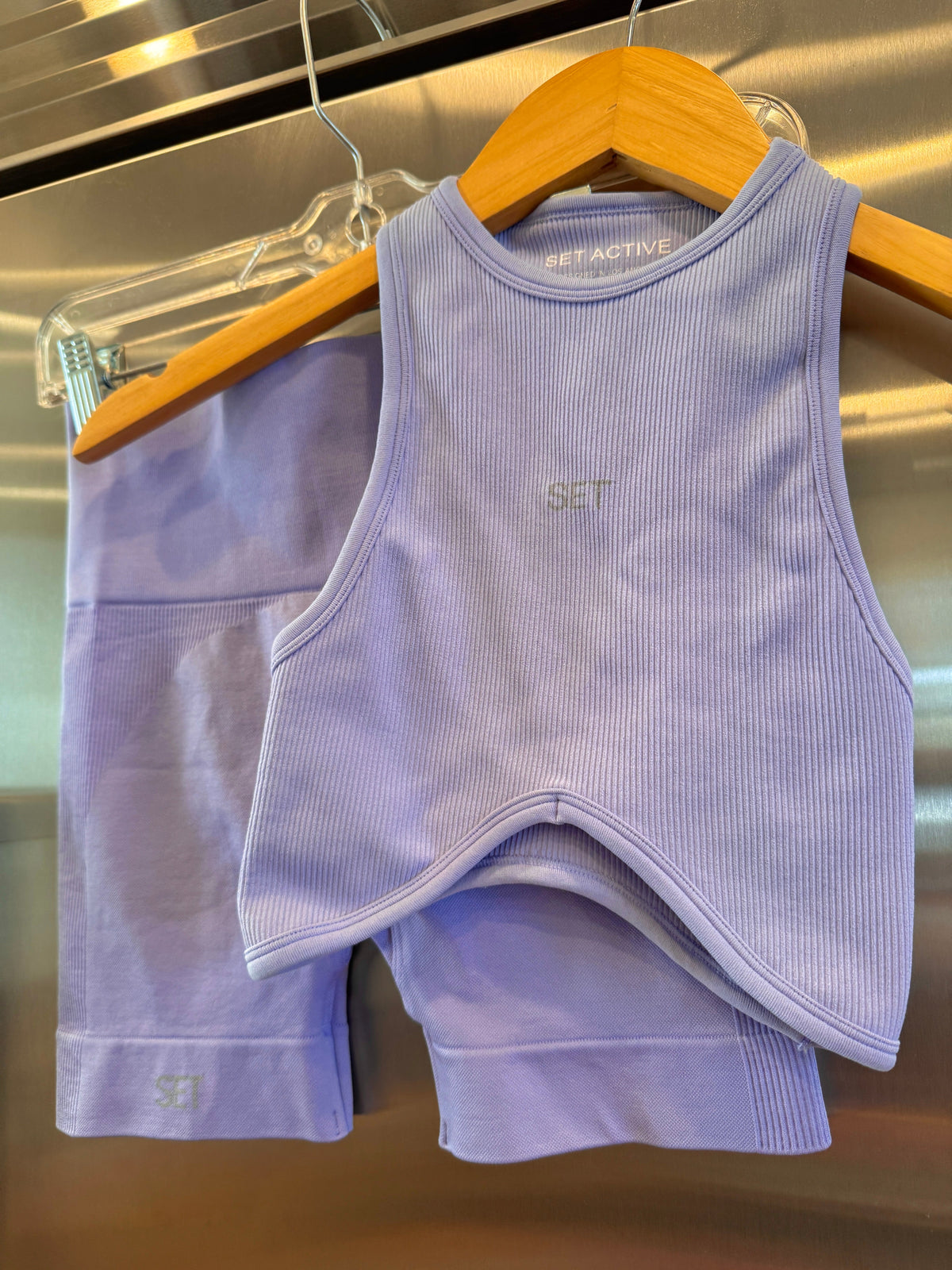 SET Active Matching Set in Lilac Purple - Sculptflex Power Angle Bra and Power Shorts in Lily