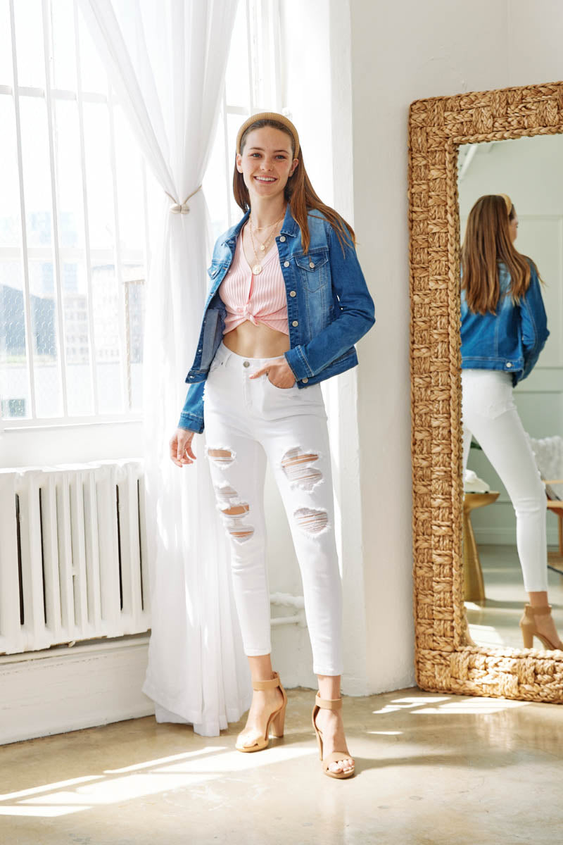 High Rise Destructed Skinny Jeans