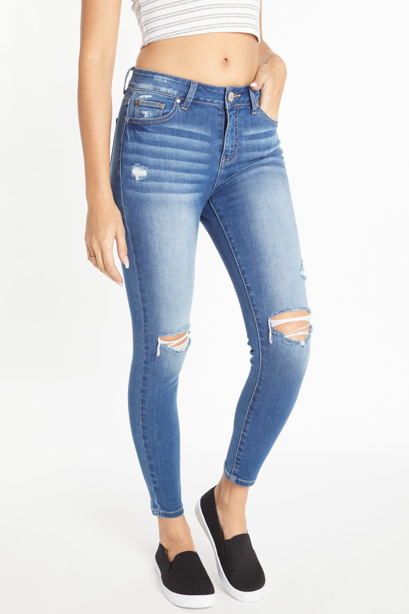 High Rise Destructed Skinny Jeans