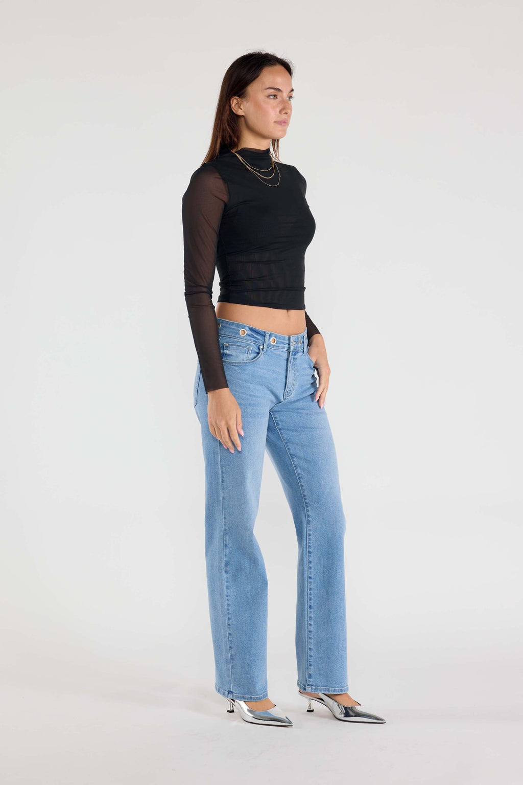 Eyelet Waist Band Straight Jeans