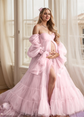 Elegant Robe Gown with Tiered Tulle and Off-Shoulder Design Multi Color Great for Maternity Photos and more