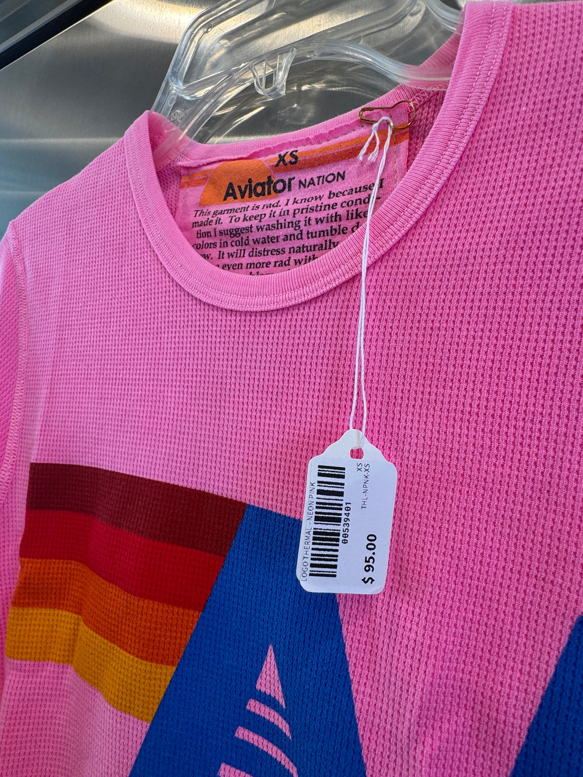 Aviator Nation Thermal Shirt with Classic AV Logo Neon Pink Unisex
