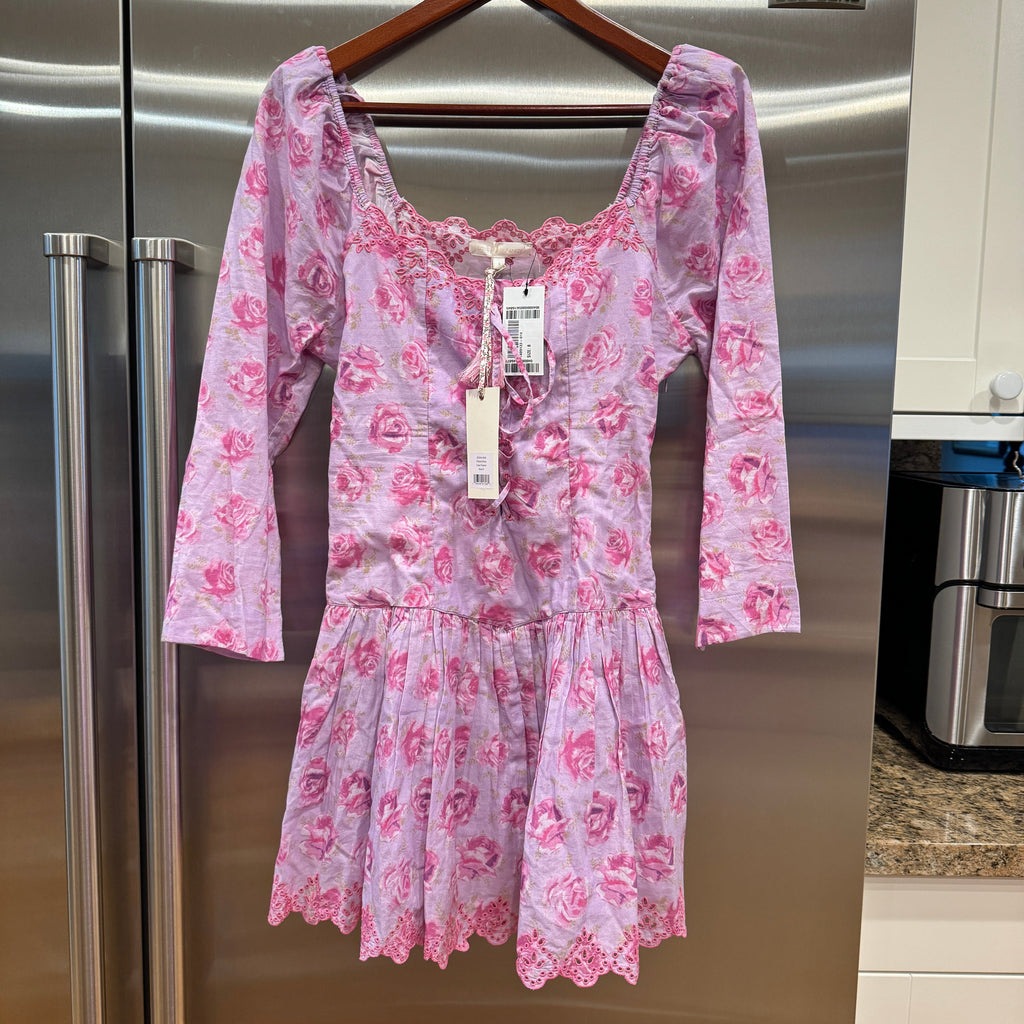 LoveShackFancy Deeba Mini Dress in Lilac Fusion Light Purple Floral