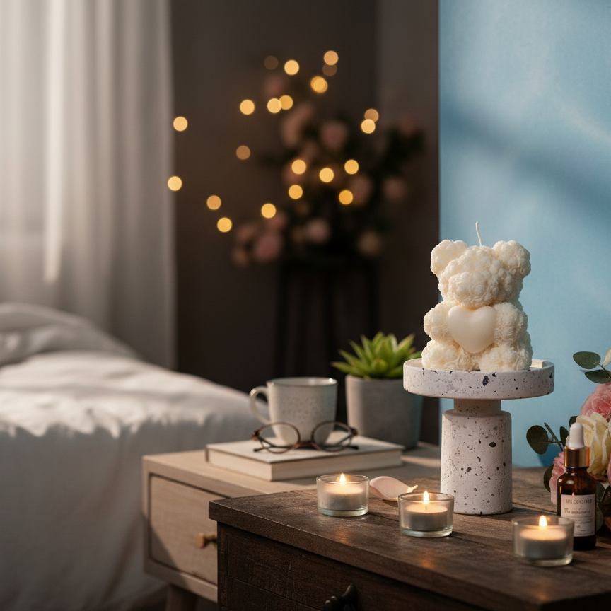 Rose Bear Candle | Handcrafted Romantic Gift