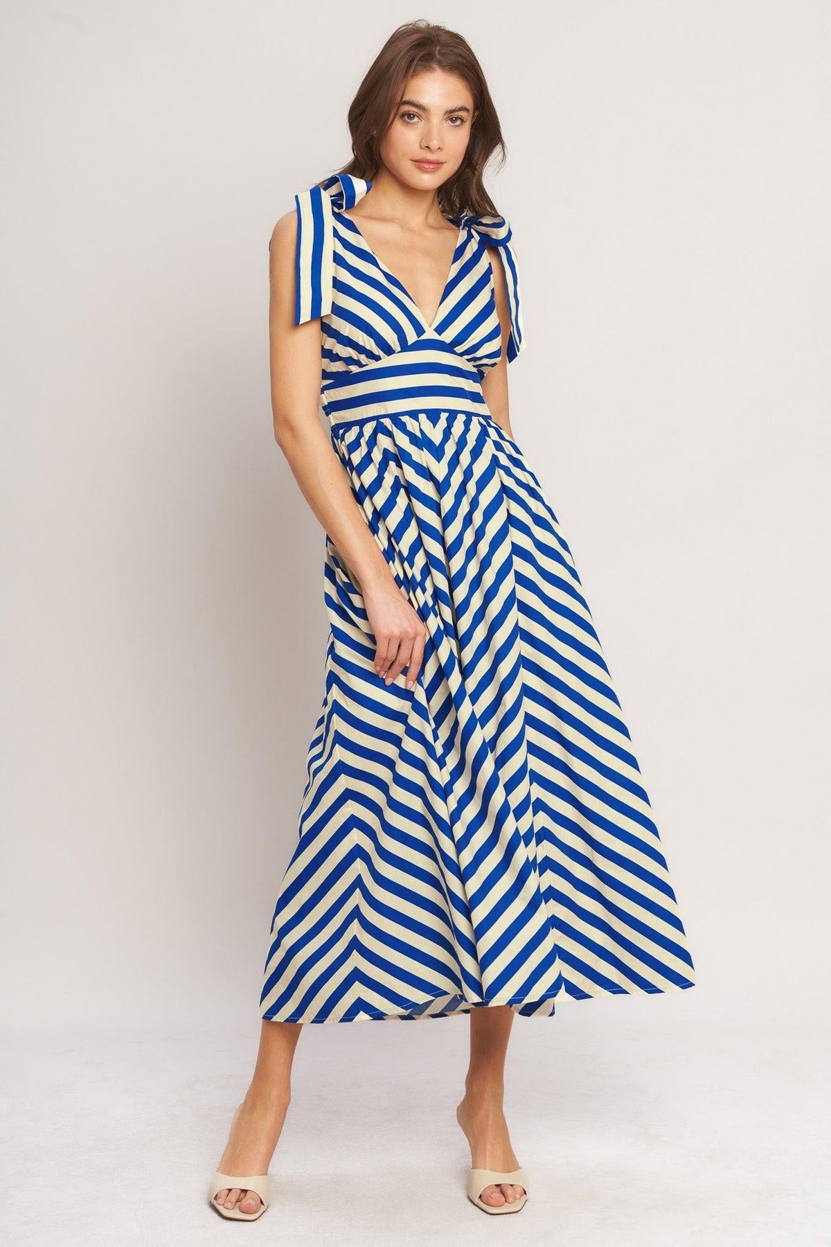 BLUE VOYAGE STRIPE WOVEN MIDI DRESS