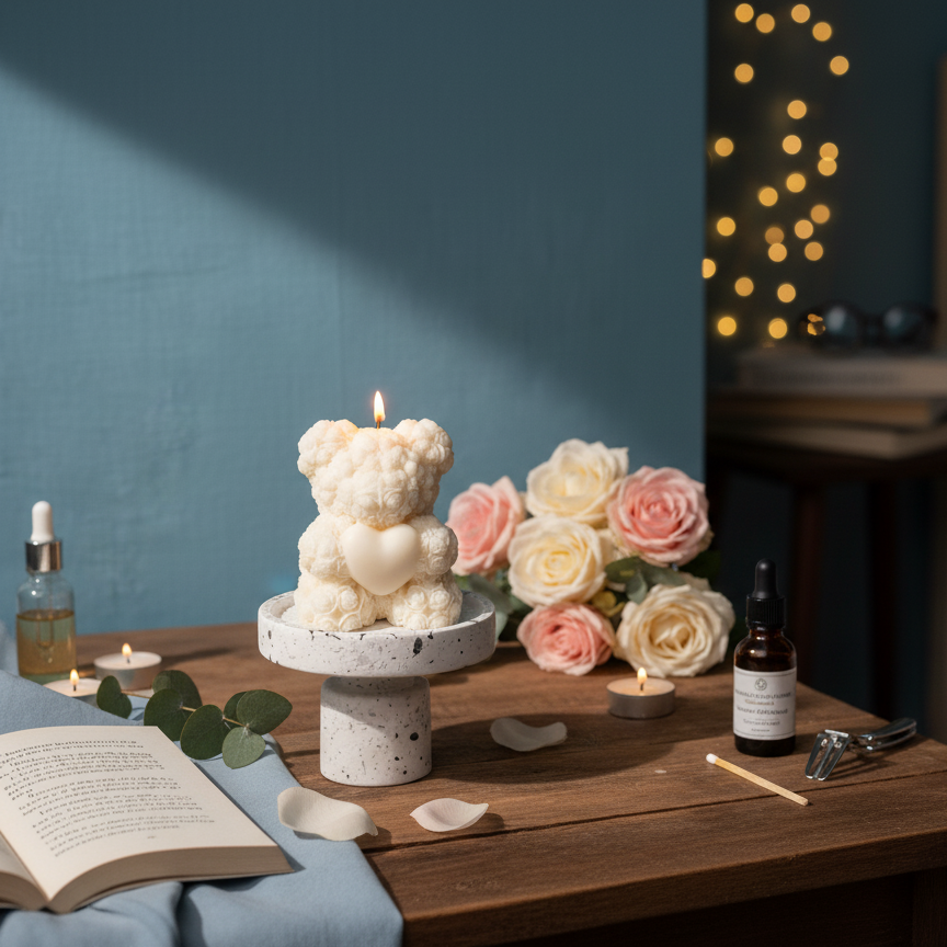 Rose Bear Candle | Handcrafted Romantic Gift