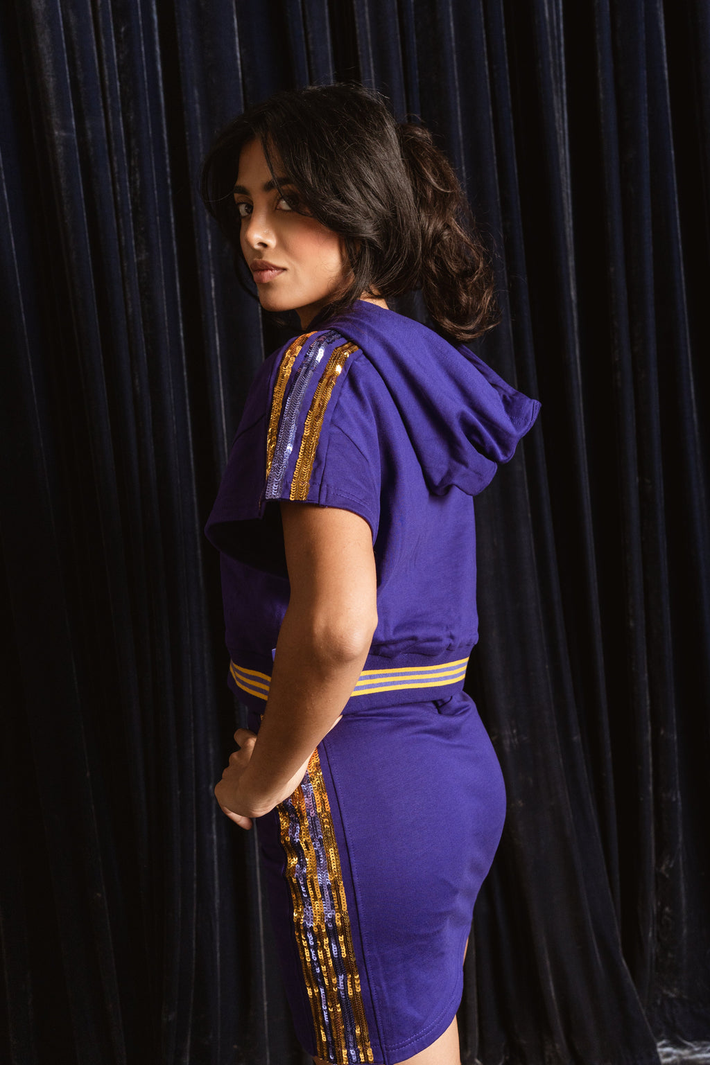Sher Sequin Side Stripe Straight Cut Skort