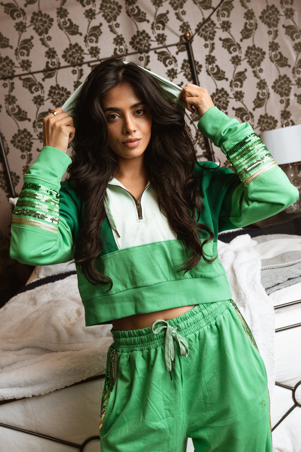 Palm Sequin Side Stripe Joggers