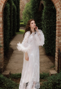Real Ostrich Feather Sequin Floral Lace Long Robe with Sequin Nightgown Set