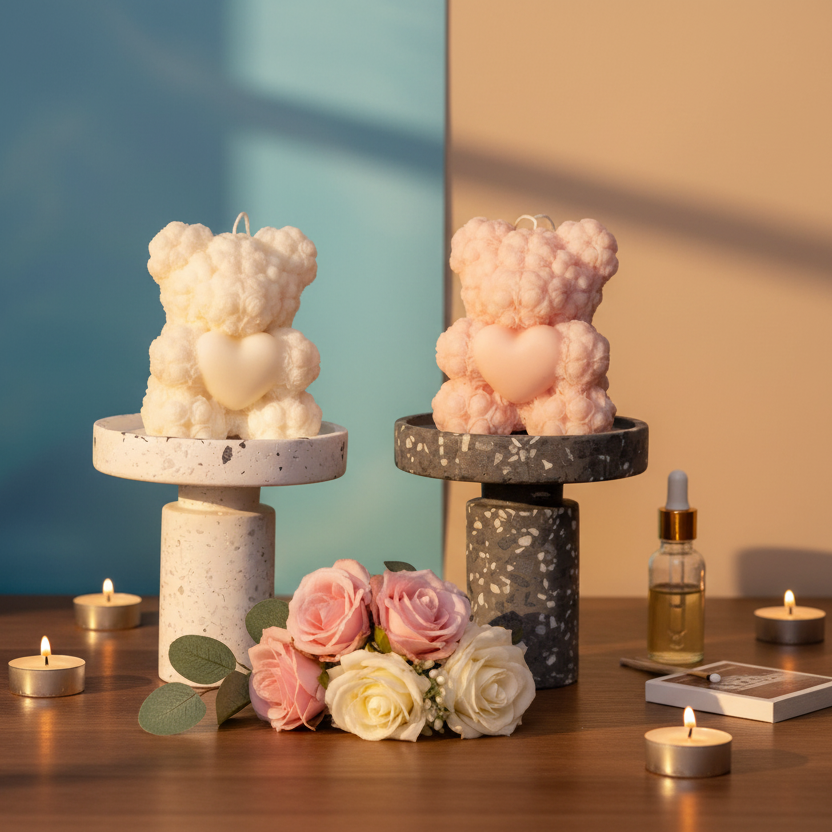 Rose Bear Candle | Handcrafted Romantic Gift