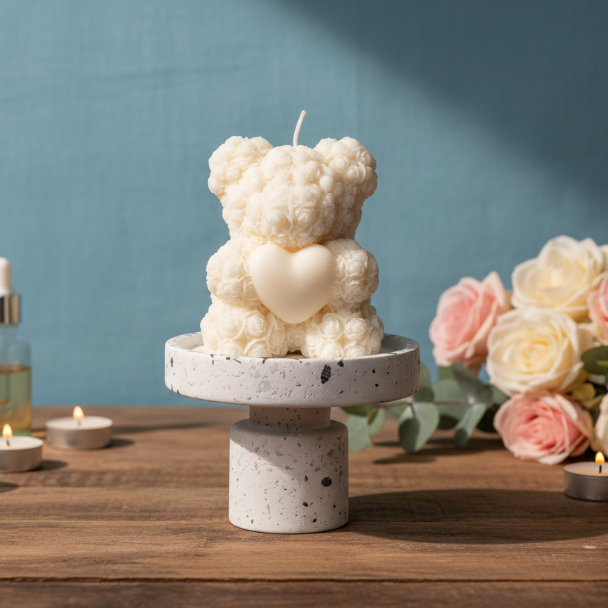 Rose Bear Candle | Handcrafted Romantic Gift
