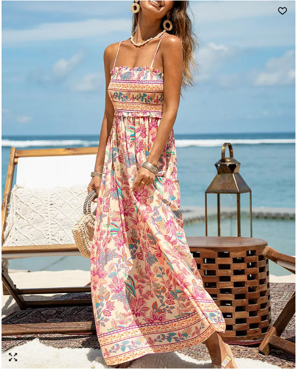 Cupshe Womens Papaya Punch Floral Maxi Beach Dress , Small