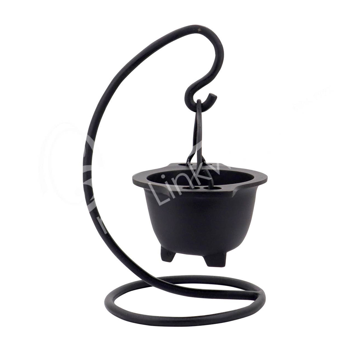 INCENSE HOLDER - BLACK METAL HANGING BOWL WITH STAND 6"H