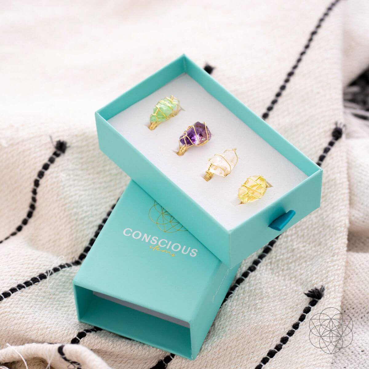 Anti-Stress Rings- 4 piece set authentic and real crystals