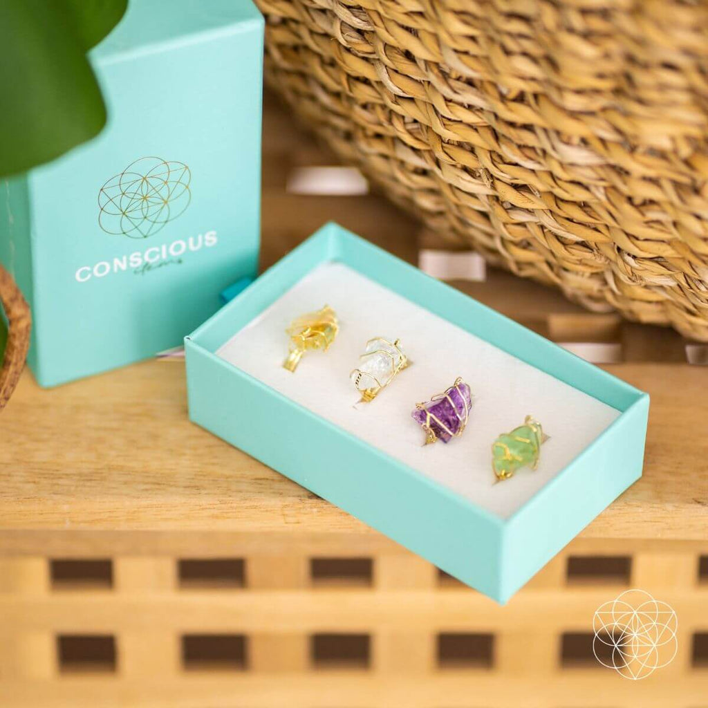 Anti-Stress Rings- 4 piece set authentic and real crystals