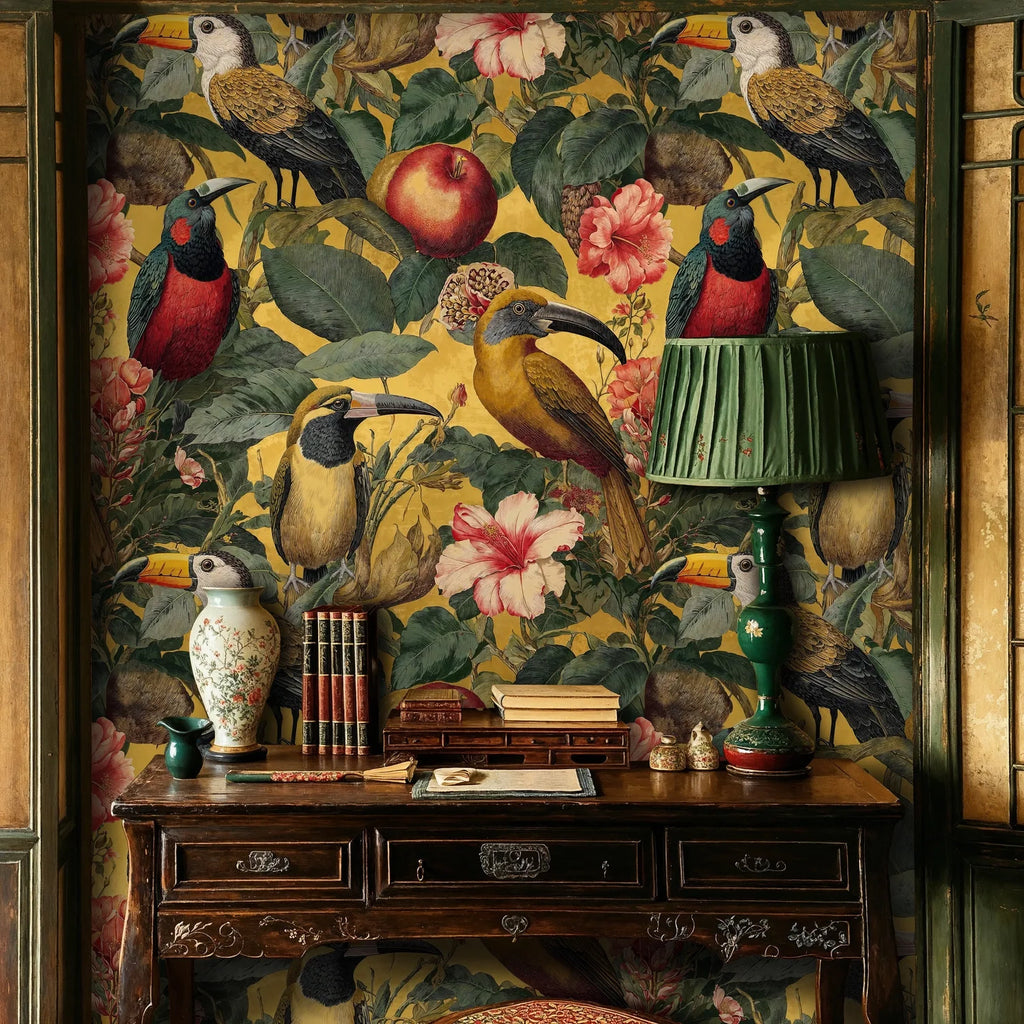 Tropical Toucans and Hibiscus Wallpaper