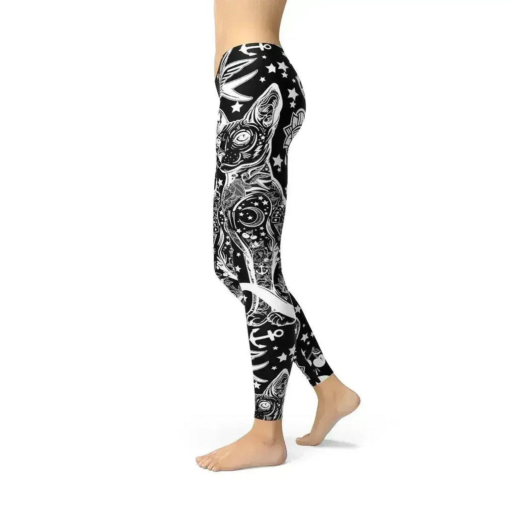Premium high end Black Magic Cat all over printed Leggings yoga pants microfiber quick dry sports leggings not just average leggings but high quality