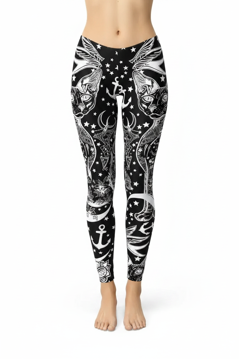 Premium high end Black Magic Cat all over printed Leggings yoga pants microfiber quick dry sports leggings not just average leggings but high quality