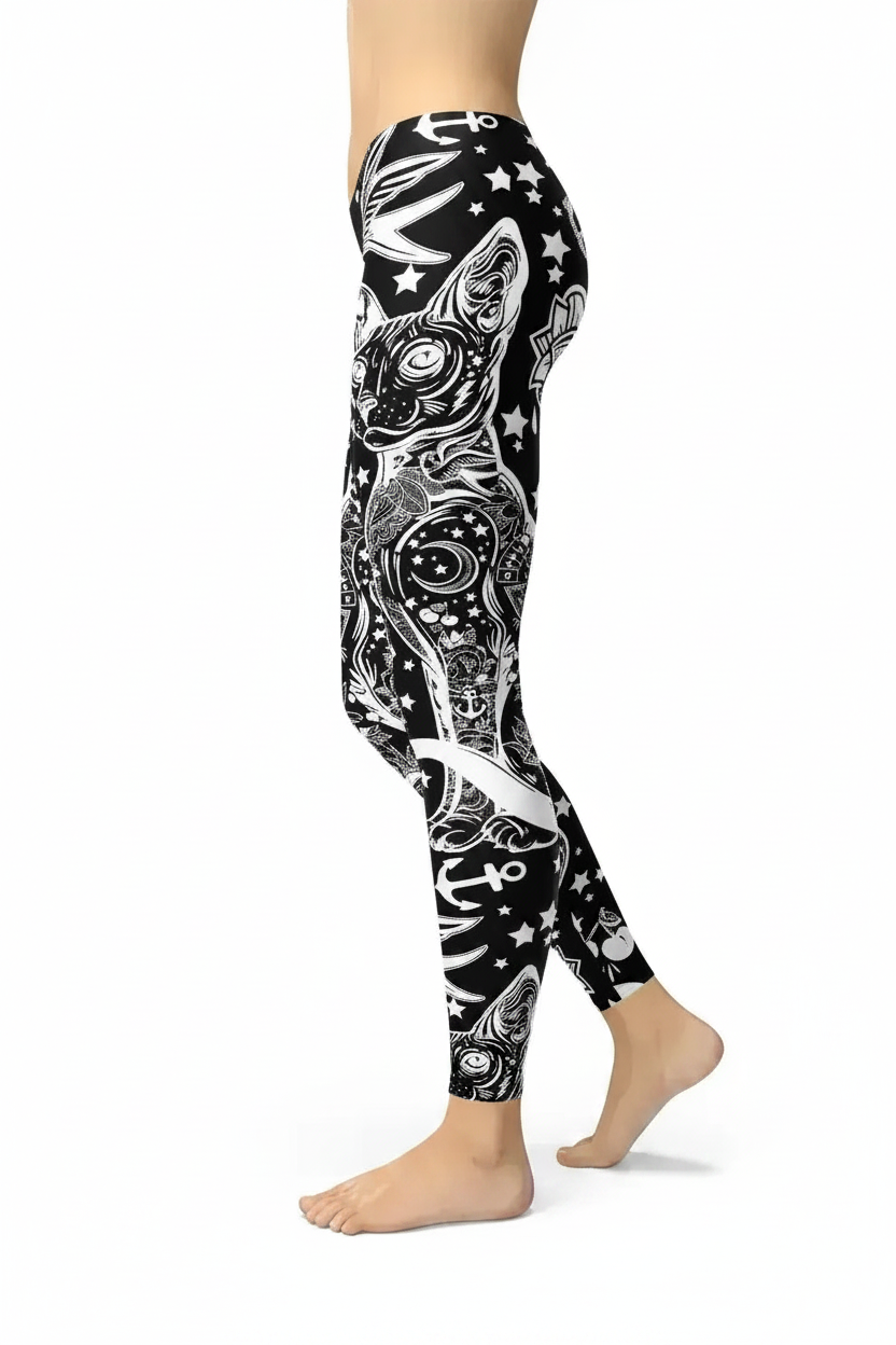 Premium high end Black Magic Cat all over printed Leggings yoga pants microfiber quick dry sports leggings not just average leggings but high quality
