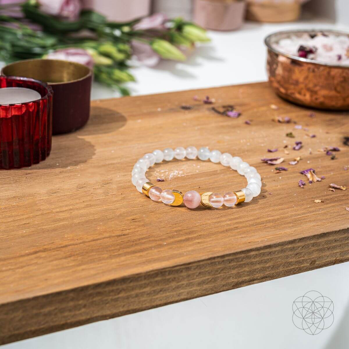 Fertility Bracelet moonstones & pink Quartz together to help spiritually thicken your womb walls and give you a natural glow and radiating energy