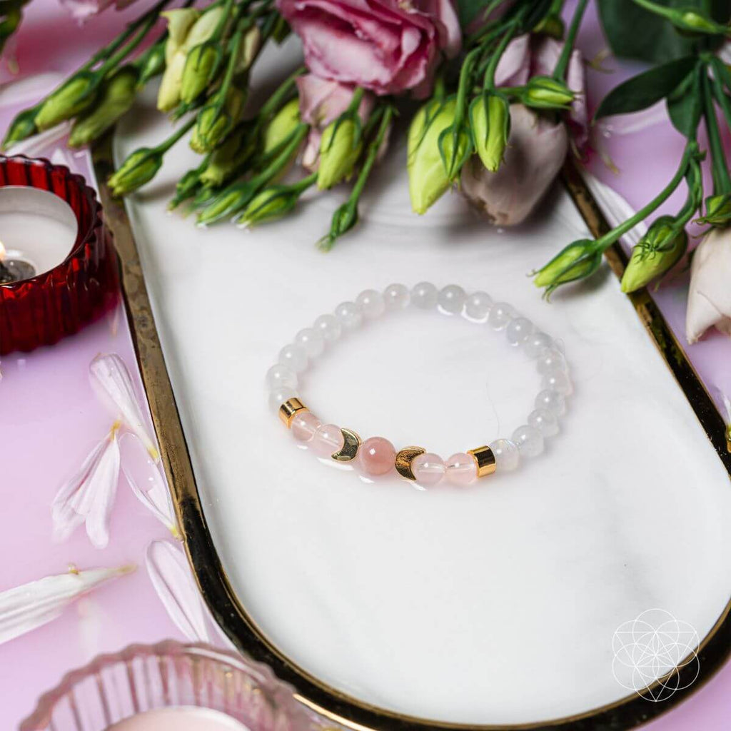 Fertility Bracelet moonstones & pink Quartz together to help spiritually thicken your womb walls and give you a natural glow and radiating energy