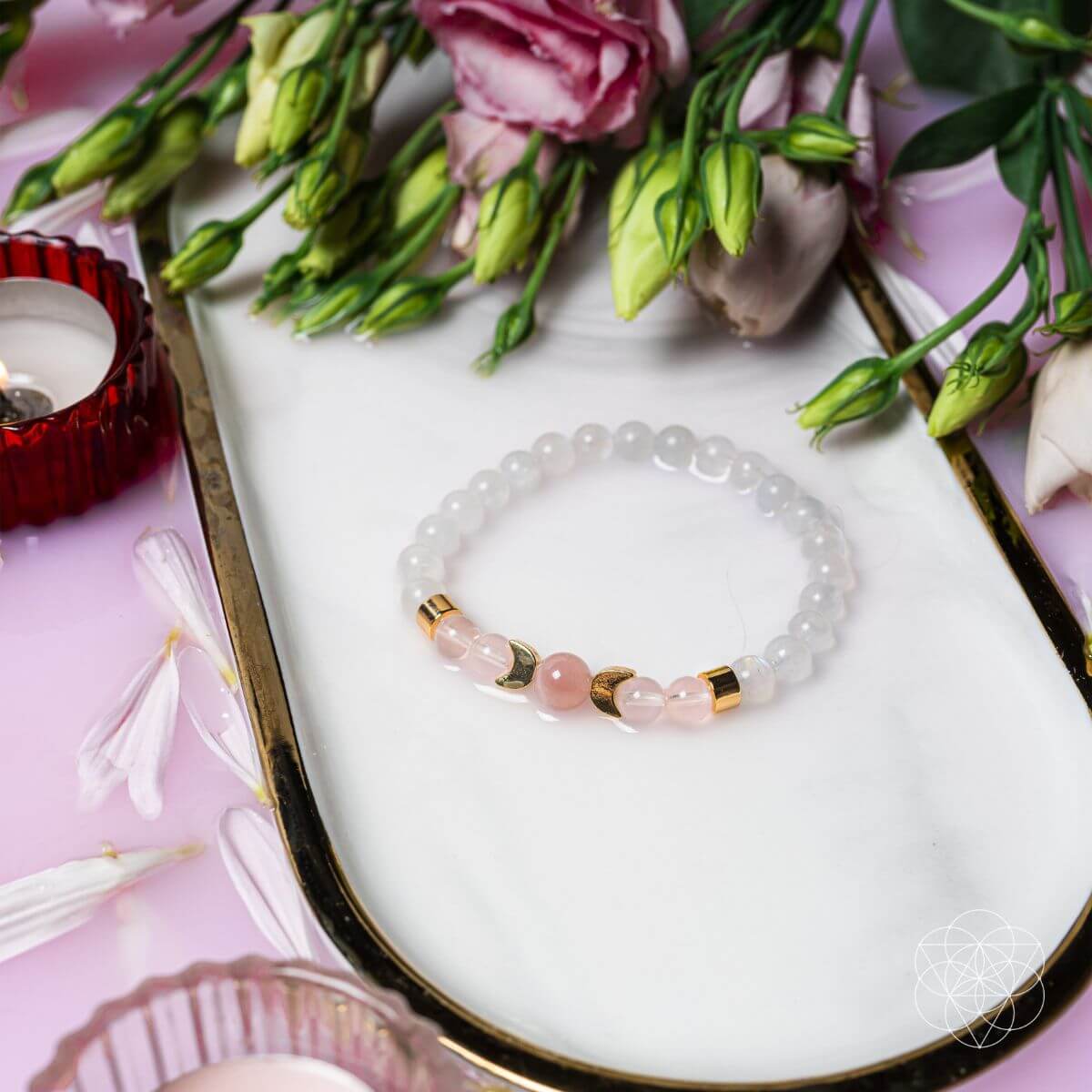 Fertility Bracelet moonstones & pink Quartz together to help spiritually thicken your womb walls and give you a natural glow and radiating energy