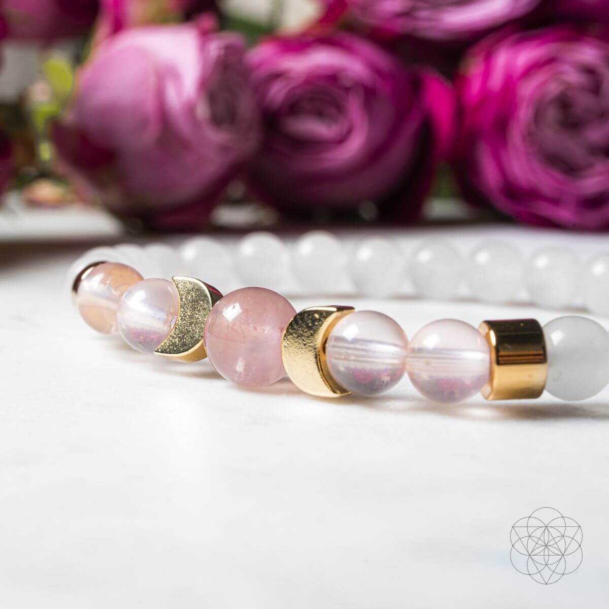 Fertility Bracelet moonstones & pink Quartz together to help spiritually thicken your womb walls and give you a natural glow and radiating energy