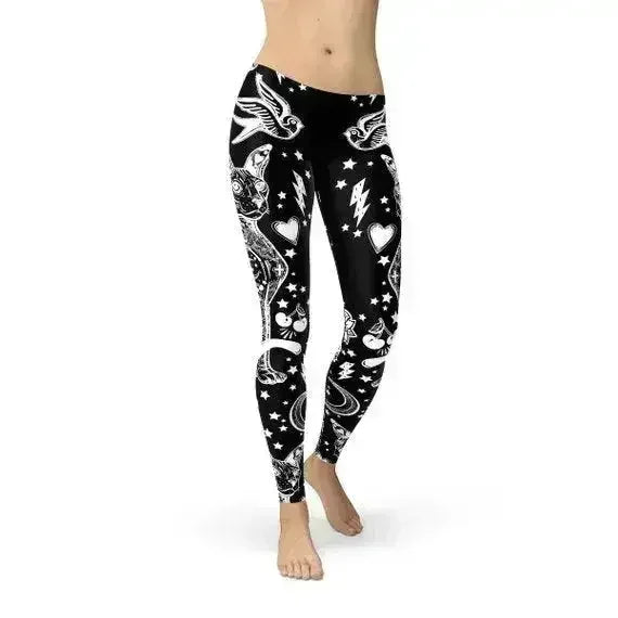 Premium high end Black Magic Cat all over printed Leggings yoga pants microfiber quick dry sports leggings not just average leggings but high quality