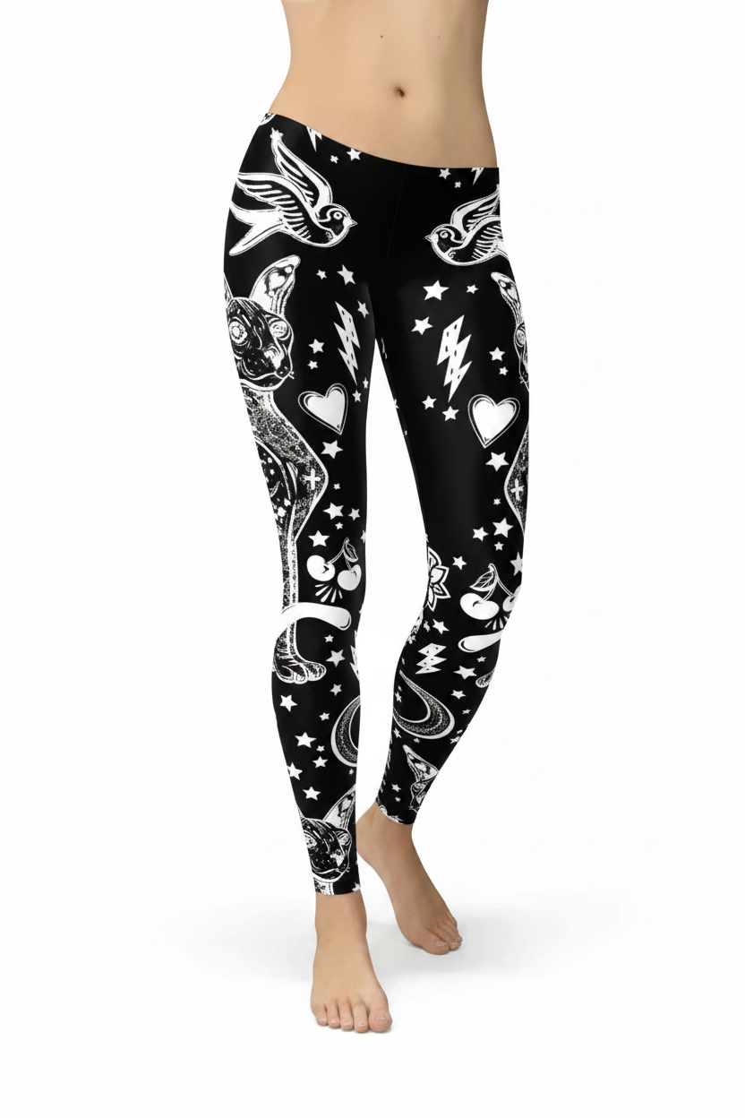 Premium high end Black Magic Cat all over printed Leggings yoga pants microfiber quick dry sports leggings not just average leggings but high quality