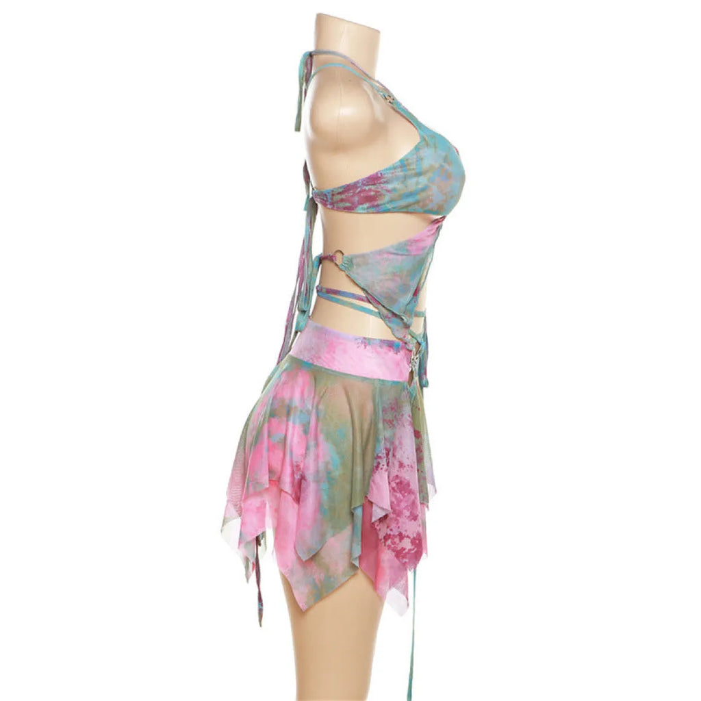 Tie-Dye Fairy Set – Butterfly Crop Top & Wrap Mini Skirt 3 color options