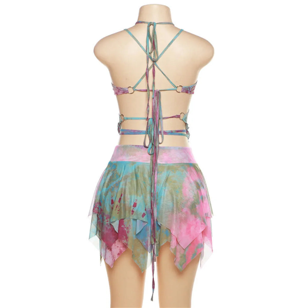 Tie-Dye Fairy Set – Butterfly Crop Top & Wrap Mini Skirt 3 color options